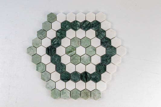 1.3" Hex Blend Green - Thassos, Mint Green, Empress Green Honed