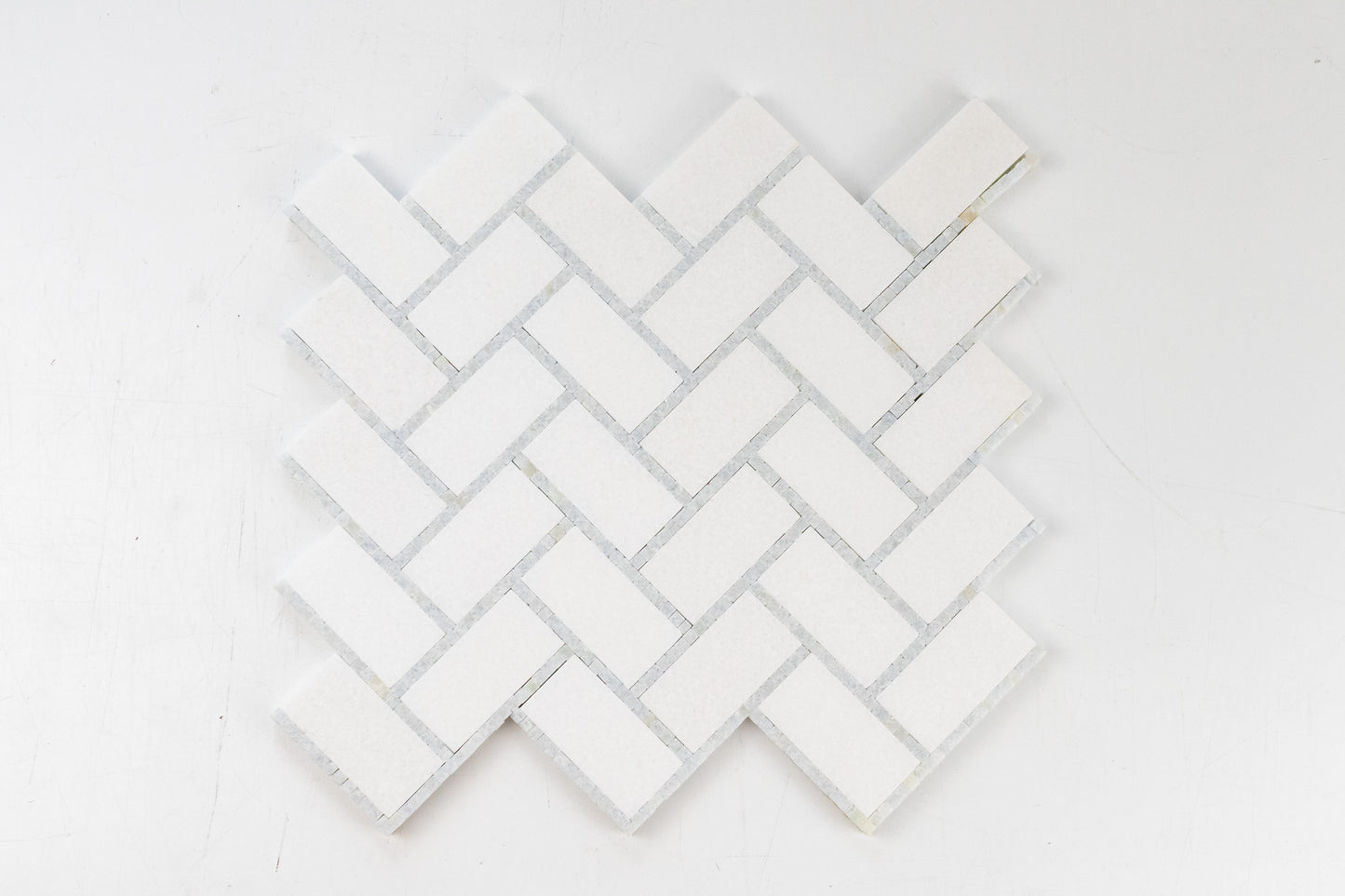 1" x 2" Herringbone - Thassos with Blue Celeste