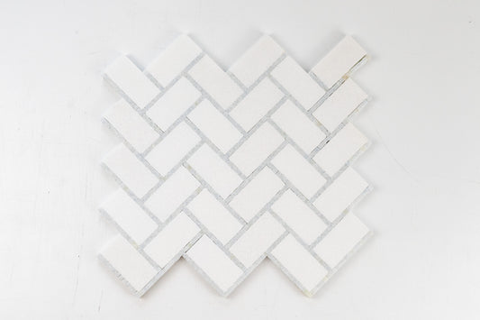1" x 2" Herringbone - Thassos with Blue Celeste