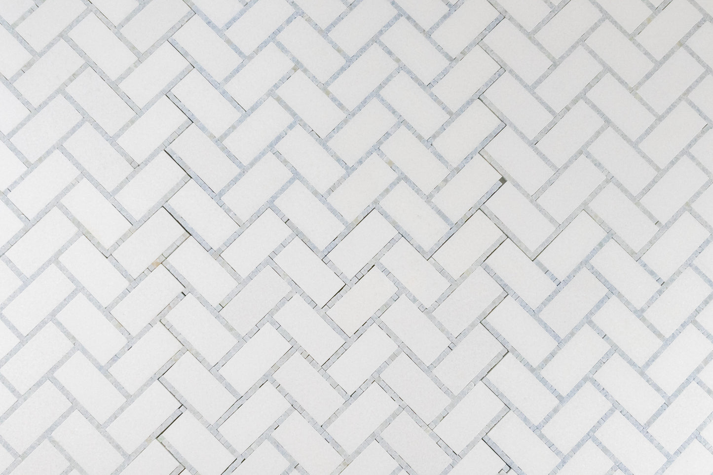 1" x 2" Herringbone - Thassos with Blue Celeste
