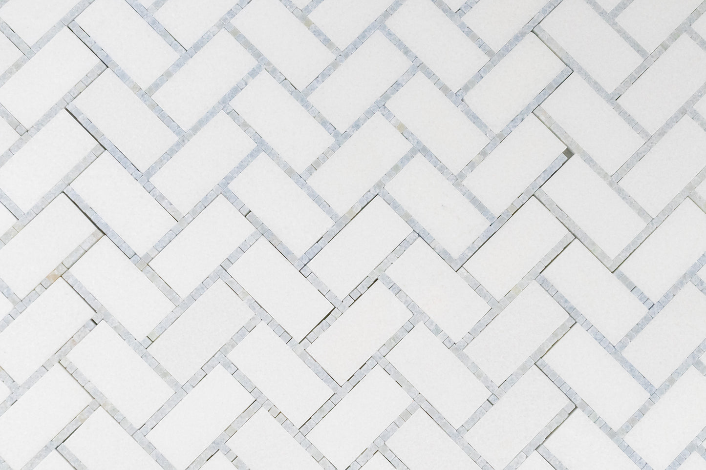 1" x 2" Herringbone - Thassos with Blue Celeste