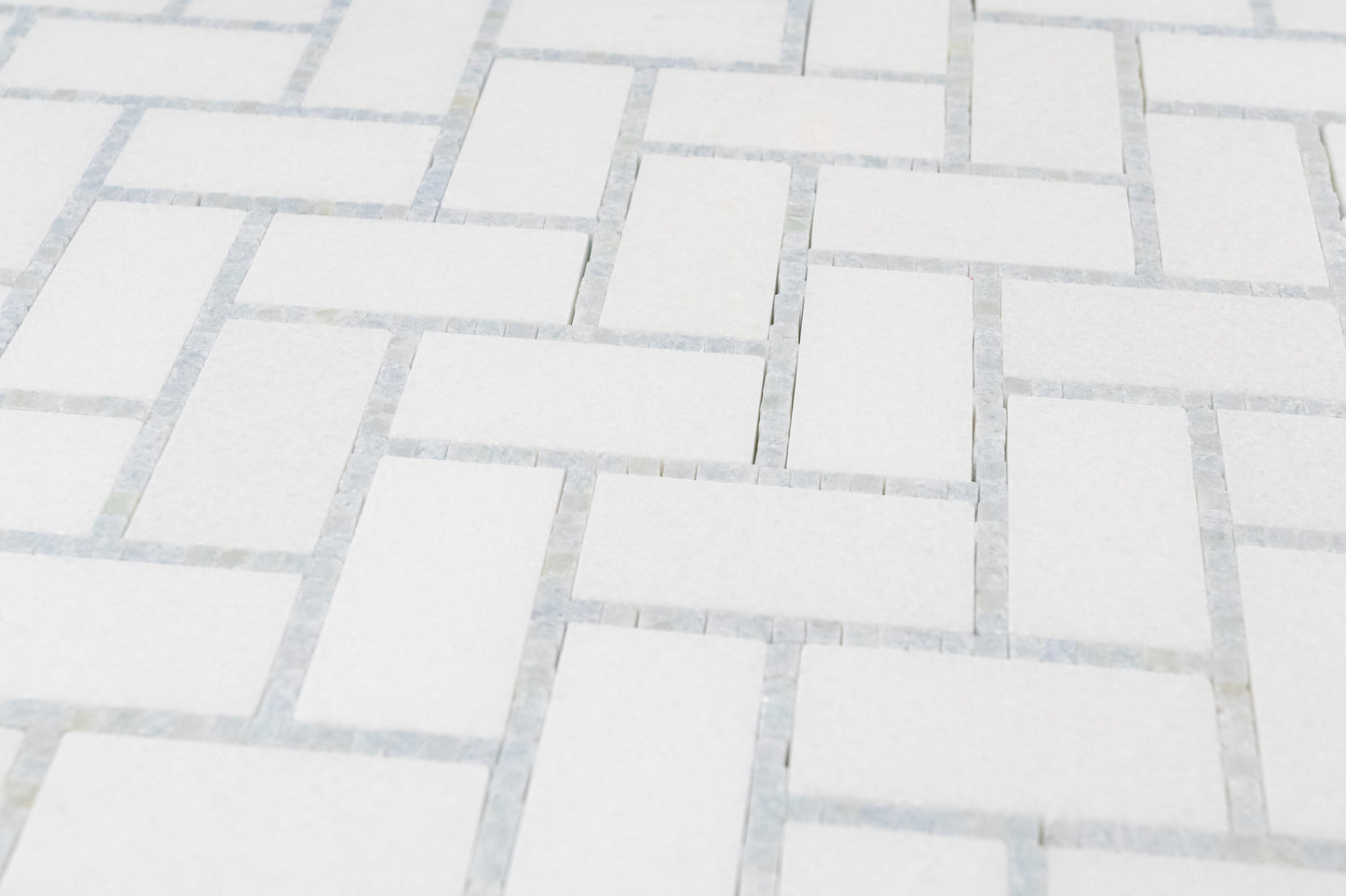 1" x 2" Herringbone - Thassos with Blue Celeste