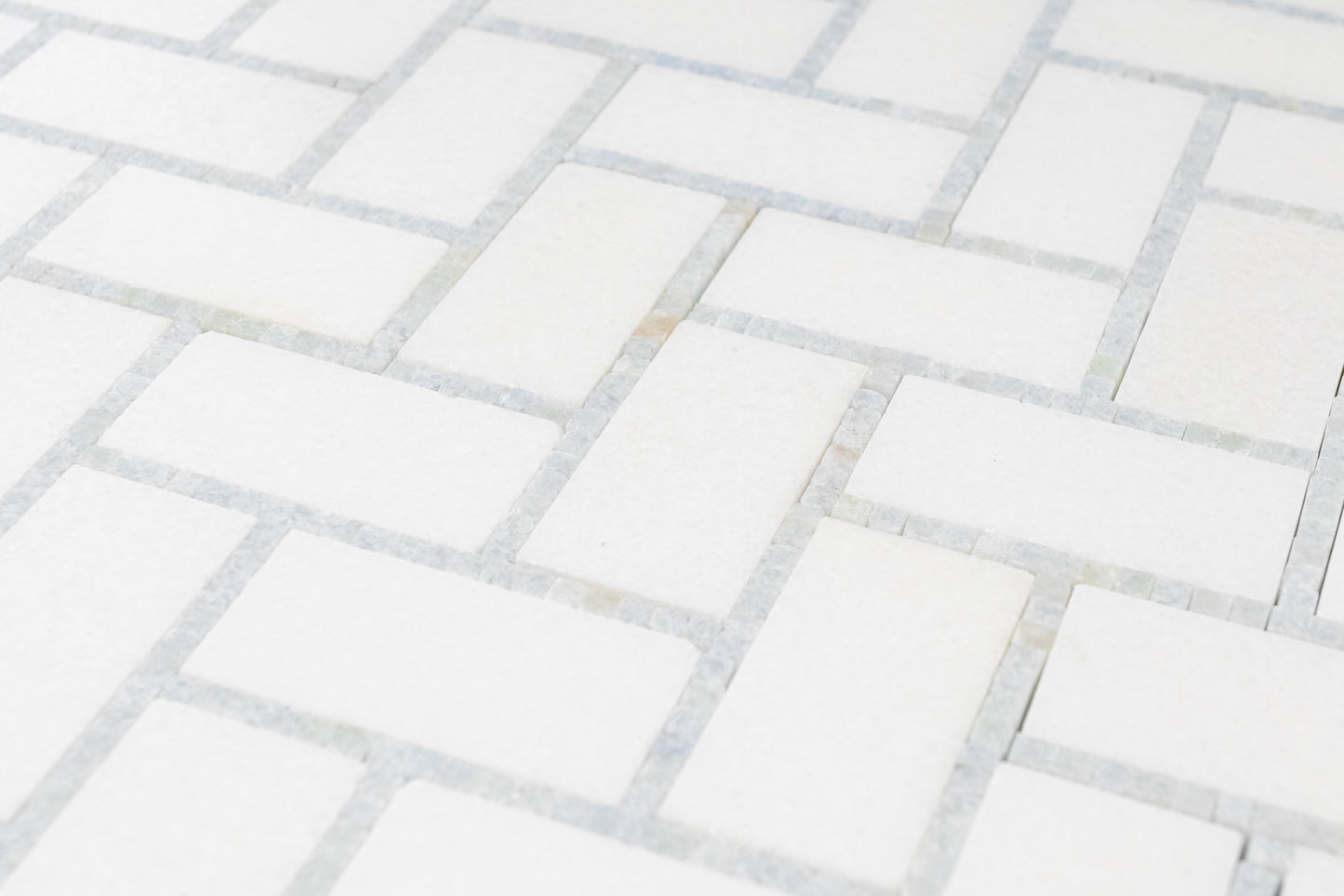 1" x 2" Herringbone - Thassos with Blue Celeste