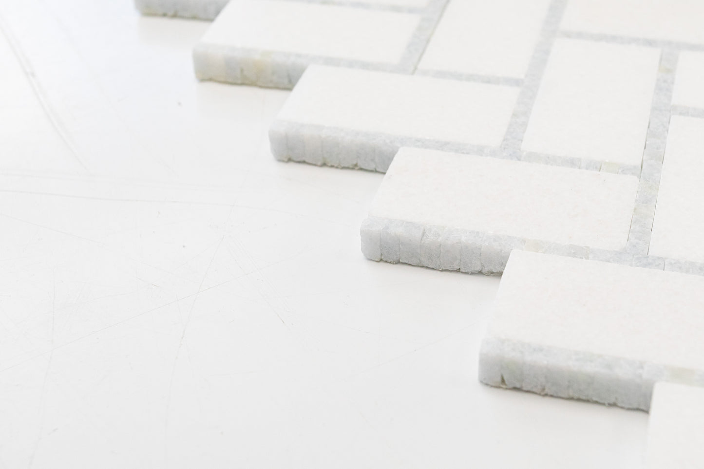 1" x 2" Herringbone - Thassos with Blue Celeste