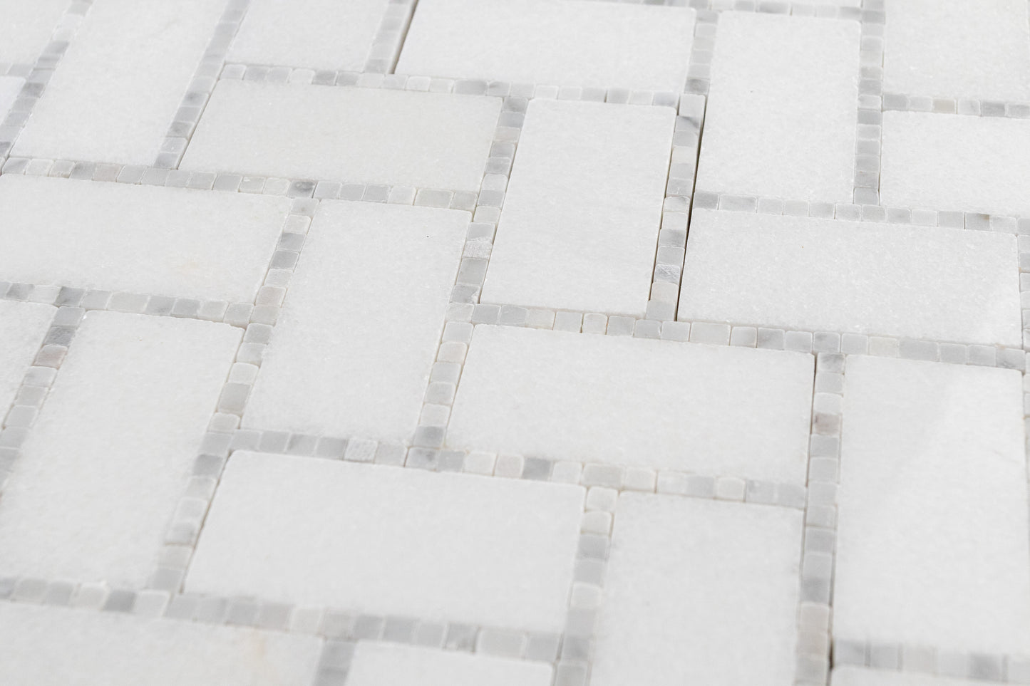1" x 2" Herringbone - Thassos with Carrara Border