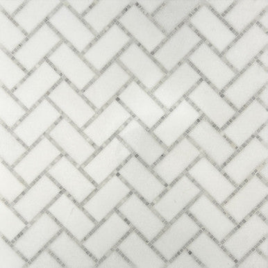 1" x 2" Herringbone - Thassos with Carrara Border