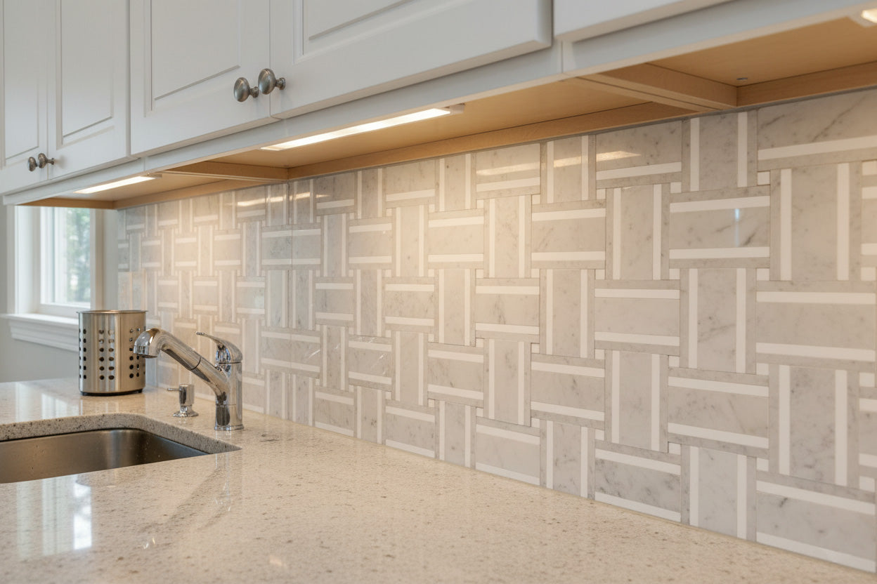 Grand Bacon - Carrara with Thassos Strip install