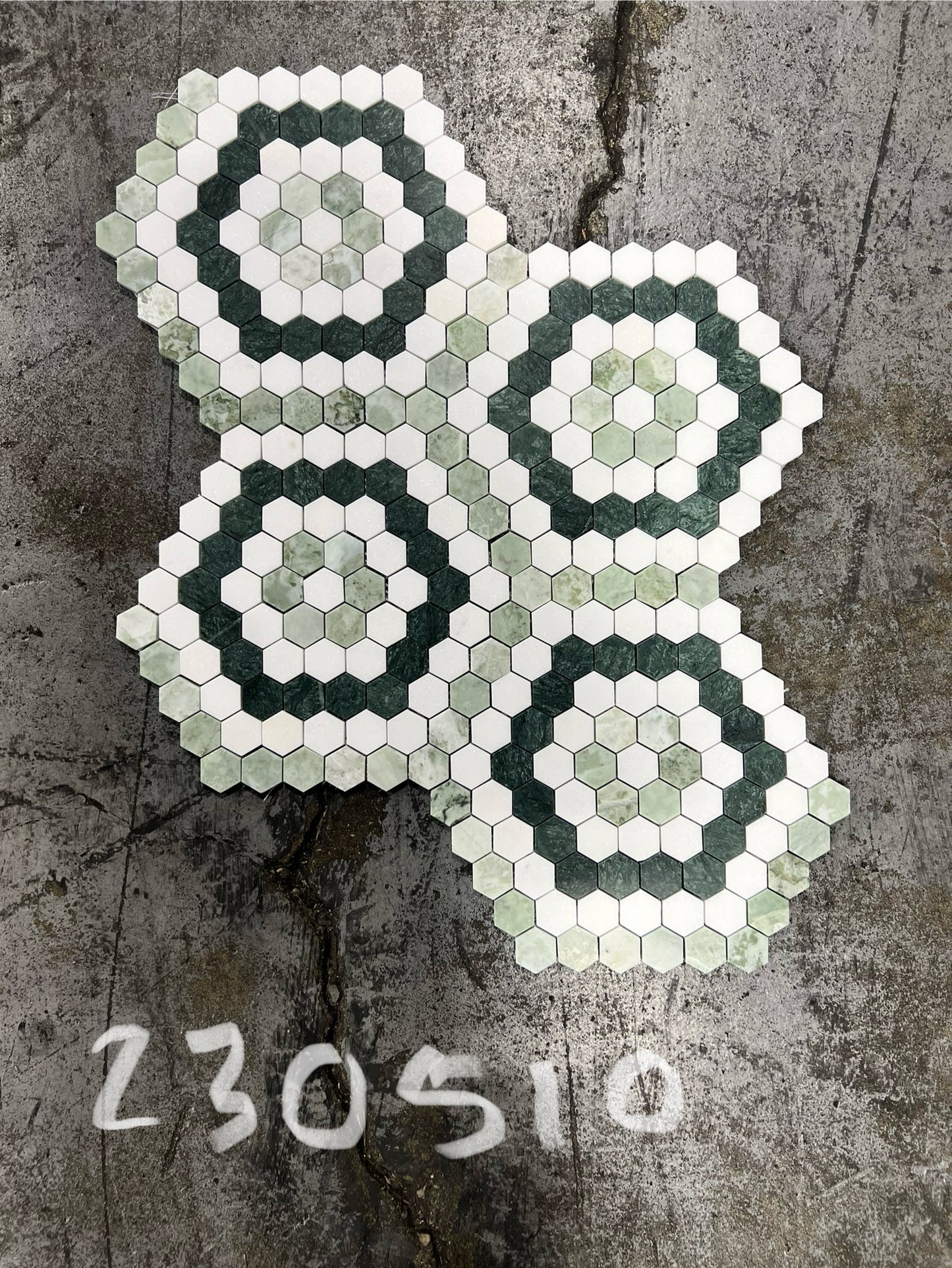 1.3" Hex Blend Green - Thassos, Mint Green, Empress Green Honed