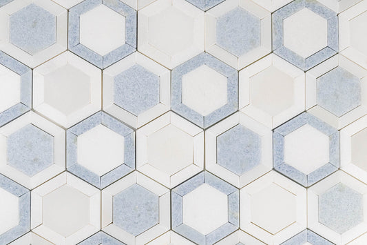 Honeycomb - Thassos, Paperwhite, Blue Celeste