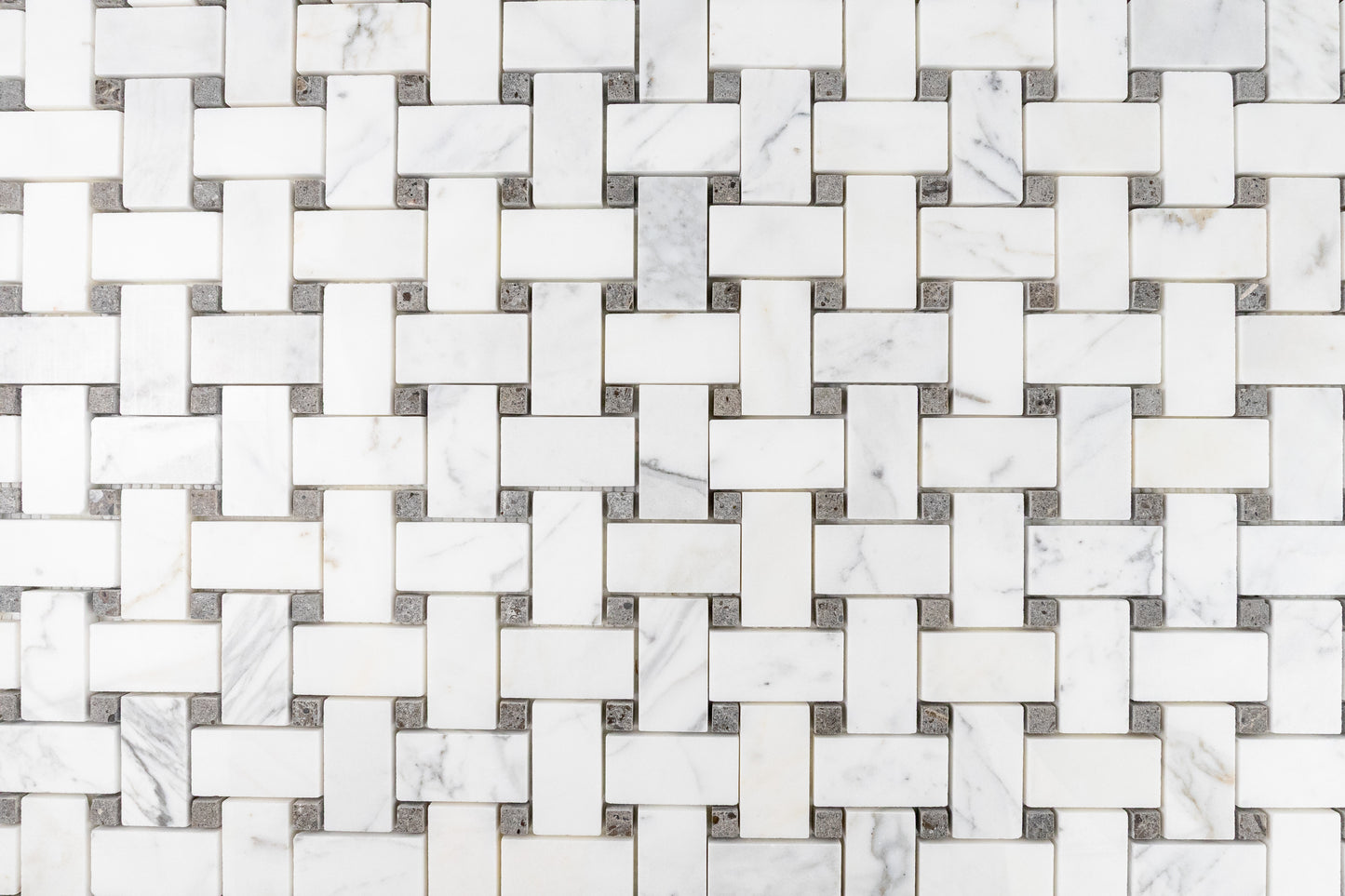 Medium Basketweave - Calacatta with Lagos Azul Dot