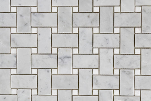 Medium Basketweave - Carrara with Thassos Dot