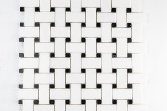Medium Basketweave - Thassos with Jet Black Dot