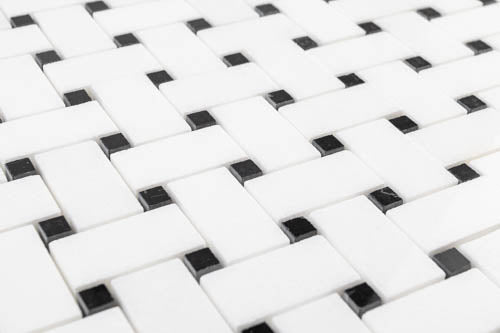 Medium Basketweave - Thassos with Jet Black Dot