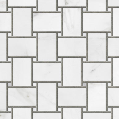 Grand Basketweave - Calacatta with Lagos Azul Border
