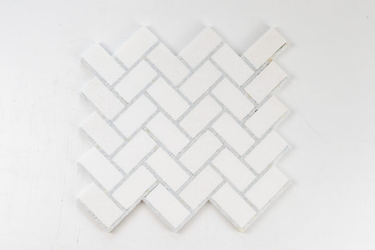 1" x 2" Herringbone - Thassos with Blue Celeste