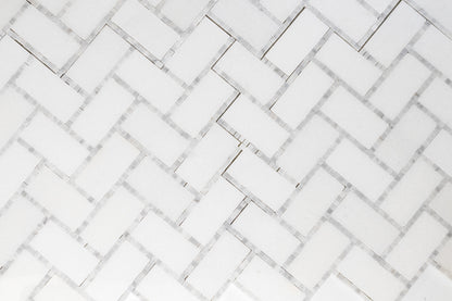 1" x 2" Herringbone - Thassos with Carrara Border