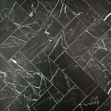 2" x 6" Herringbone - Nero Marquina