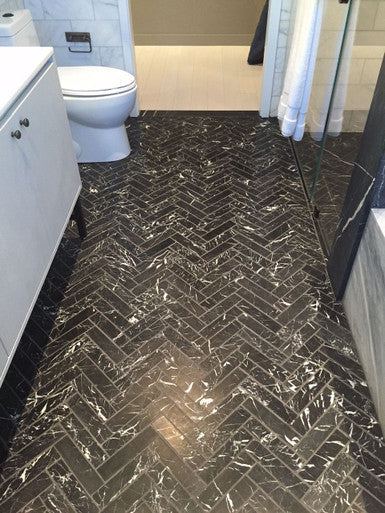 2" x 6" Herringbone - Nero Marquina