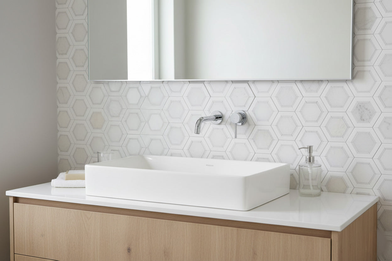 Elsa - Ice Onyx, Thassos, Carrara install