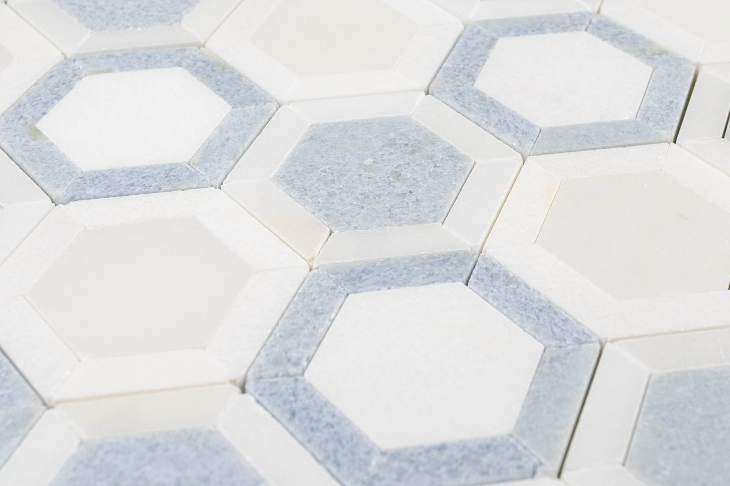 Honeycomb - Thassos, Paperwhite, Blue Celeste