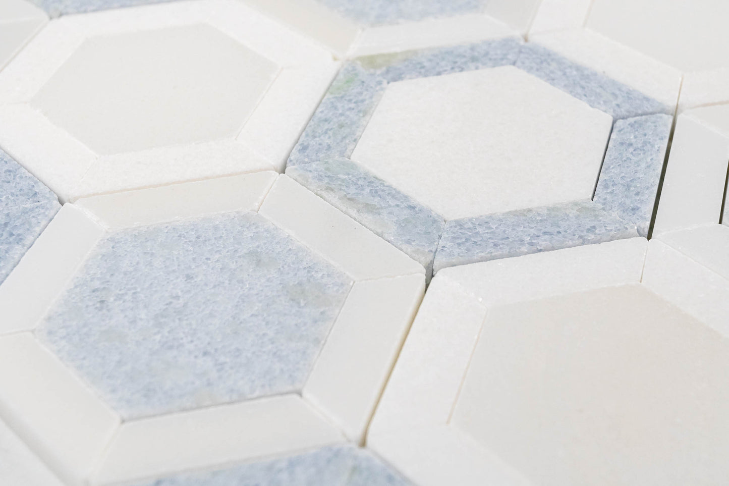 Honeycomb - Thassos, Paperwhite, Blue Celeste