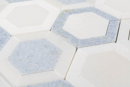 Honeycomb - Thassos, Paperwhite, Blue Celeste