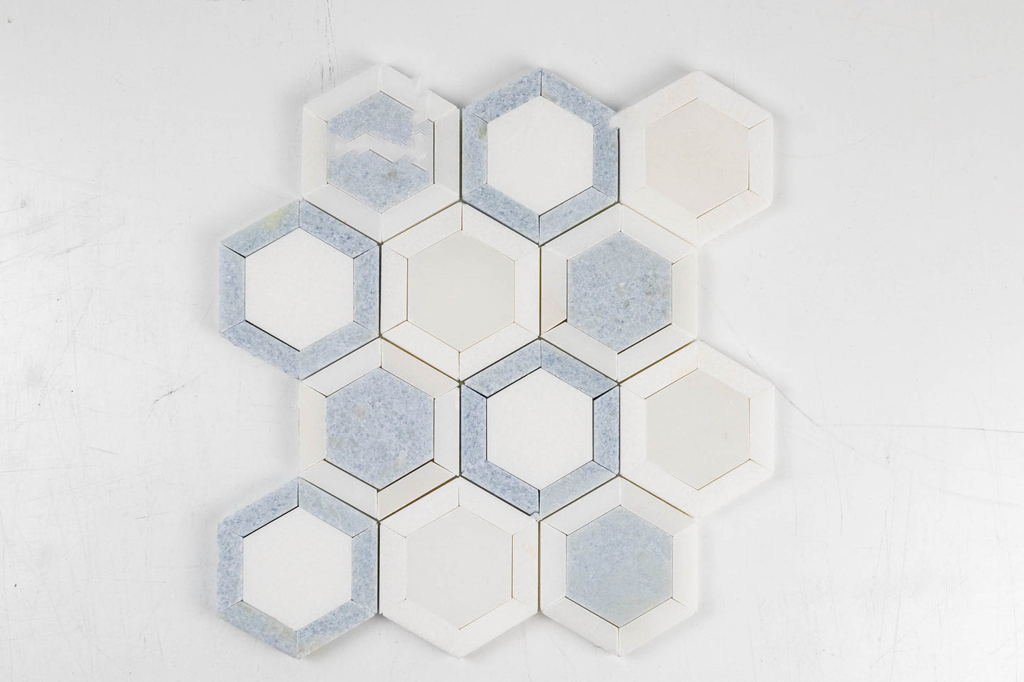 Honeycomb - Thassos, Paperwhite, Blue Celeste