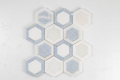 Honeycomb - Thassos, Paperwhite, Blue Celeste