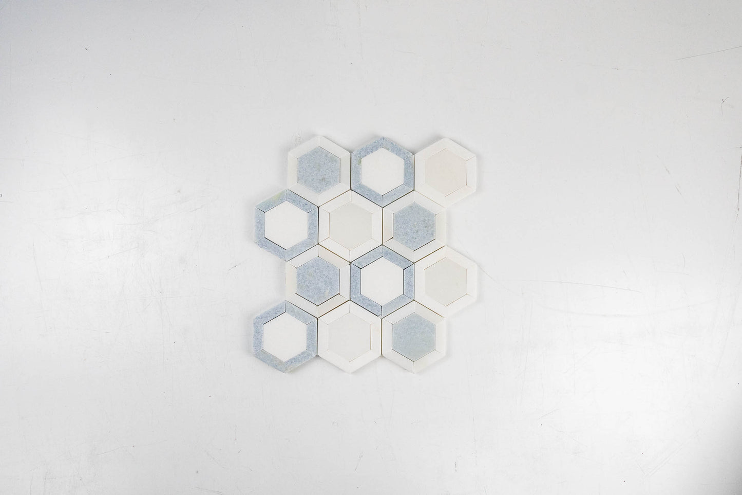 Honeycomb - Thassos, Paperwhite, Blue Celeste