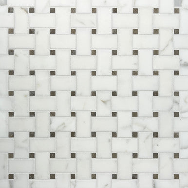 Medium Basketweave - Calacatta with Lagos Azul Dot