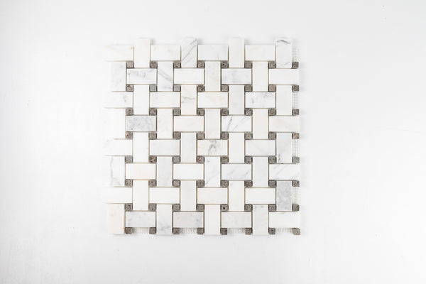 Medium Basketweave - Calacatta with Lagos Azul Dot – Stonebridge Mosaics