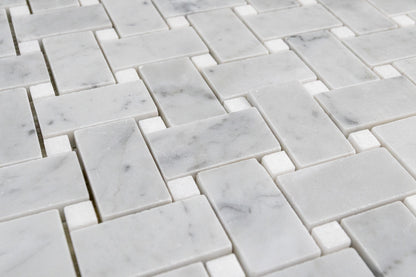 Medium Basketweave - Carrara with Thassos Dot