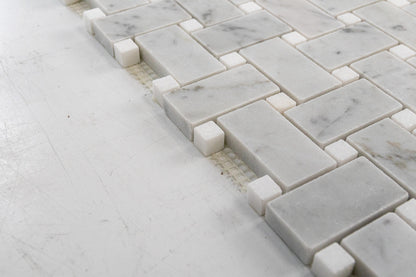 Medium Basketweave - Carrara with Thassos Dot