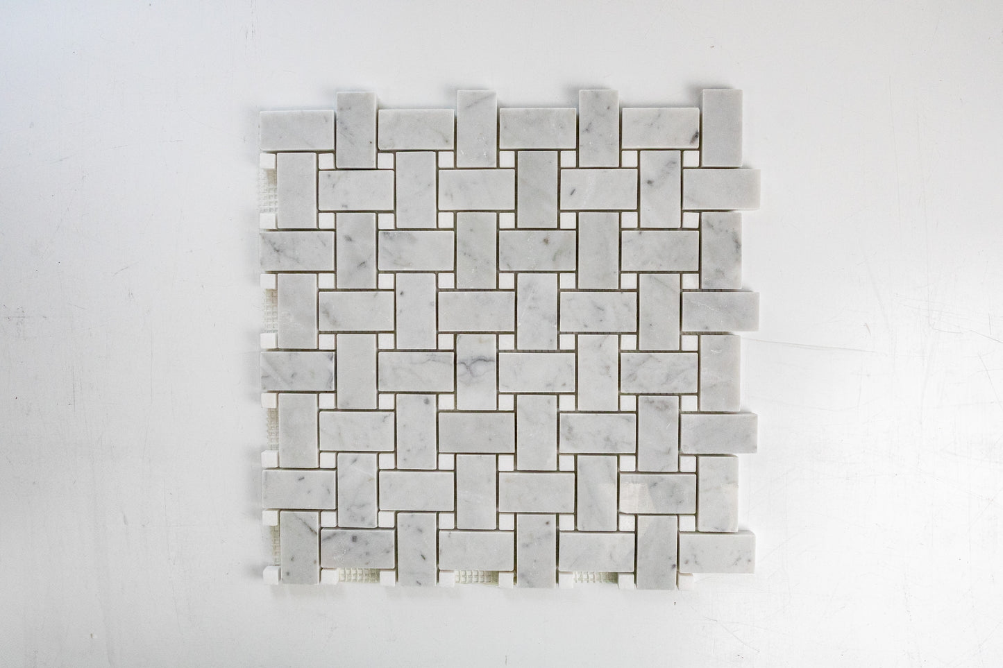 Medium Basketweave - Carrara with Thassos Dot