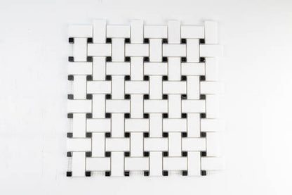 Medium Basketweave - Thassos with Jet Black Dot