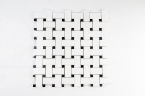Medium Basketweave - Thassos with Jet Black Dot