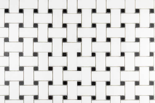 Medium Basketweave - Thassos with Jet Black Dot
