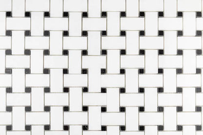 Medium Basketweave - Thassos with Jet Black Dot