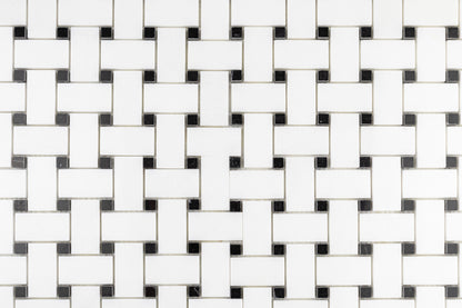 Medium Basketweave - Thassos with Jet Black Dot