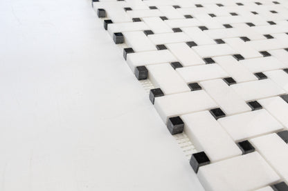 Medium Basketweave - Thassos with Jet Black Dot