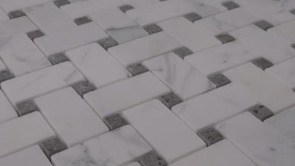 Medium Basketweave - Calacatta with Lagos Azul Dot