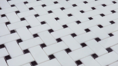 Medium Basketweave - Thassos with Jet Black Dot