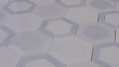 Honeycomb - Thassos, Paperwhite, Blue Celeste