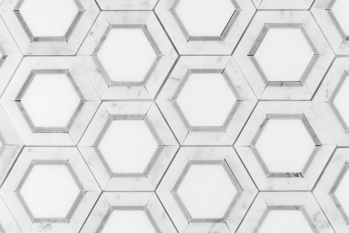 Tri-Color Hex - Carrara, Thassos, Bardiglio – Stonebridge Mosaics